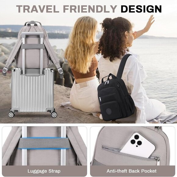 Small Women's Backpack Nylon 2PCS Compact Lightweight Travel Purse - Picture 5 of 9